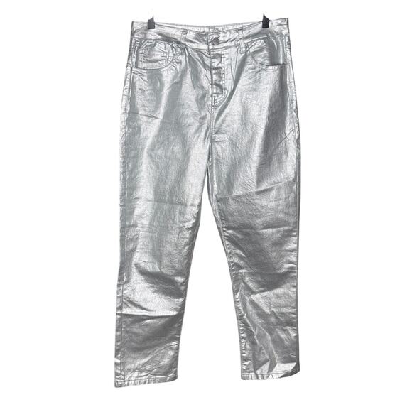 Superdown Regina Metallic Jean Silver Straight Leg Jeans Revolve Size 32 NEW - Picture 2 of 9